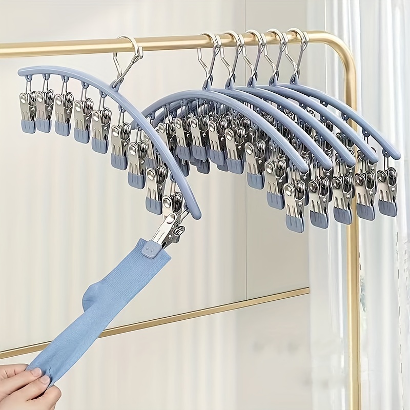 

1pc Stainless Steel Sock Hangers, Multi-purpose Curved Drying Racks, Fully Coated Non-slip Clips, No Trace Home Clothes Holder For Socks & Delicates, Ideal Closet Supplies