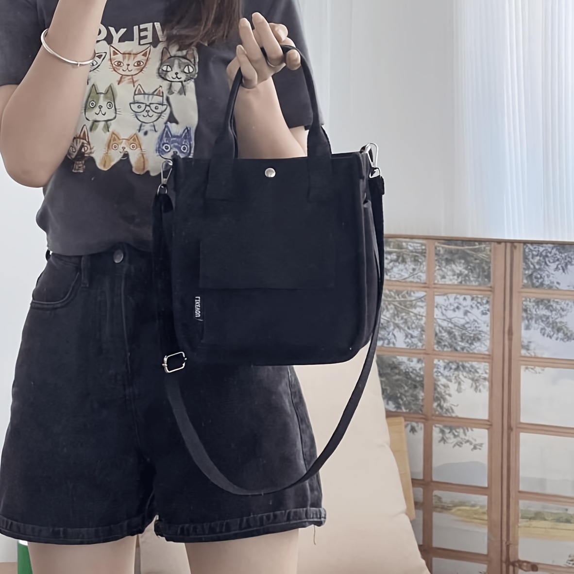 E-shop Lässige Damen Schultertasche Canvas Lunch Bag Koreanischer Stil 3D Multi-Pocket Tote Canvas Bag Damen 2024 Neue Büro Pendler Hand Carry Body