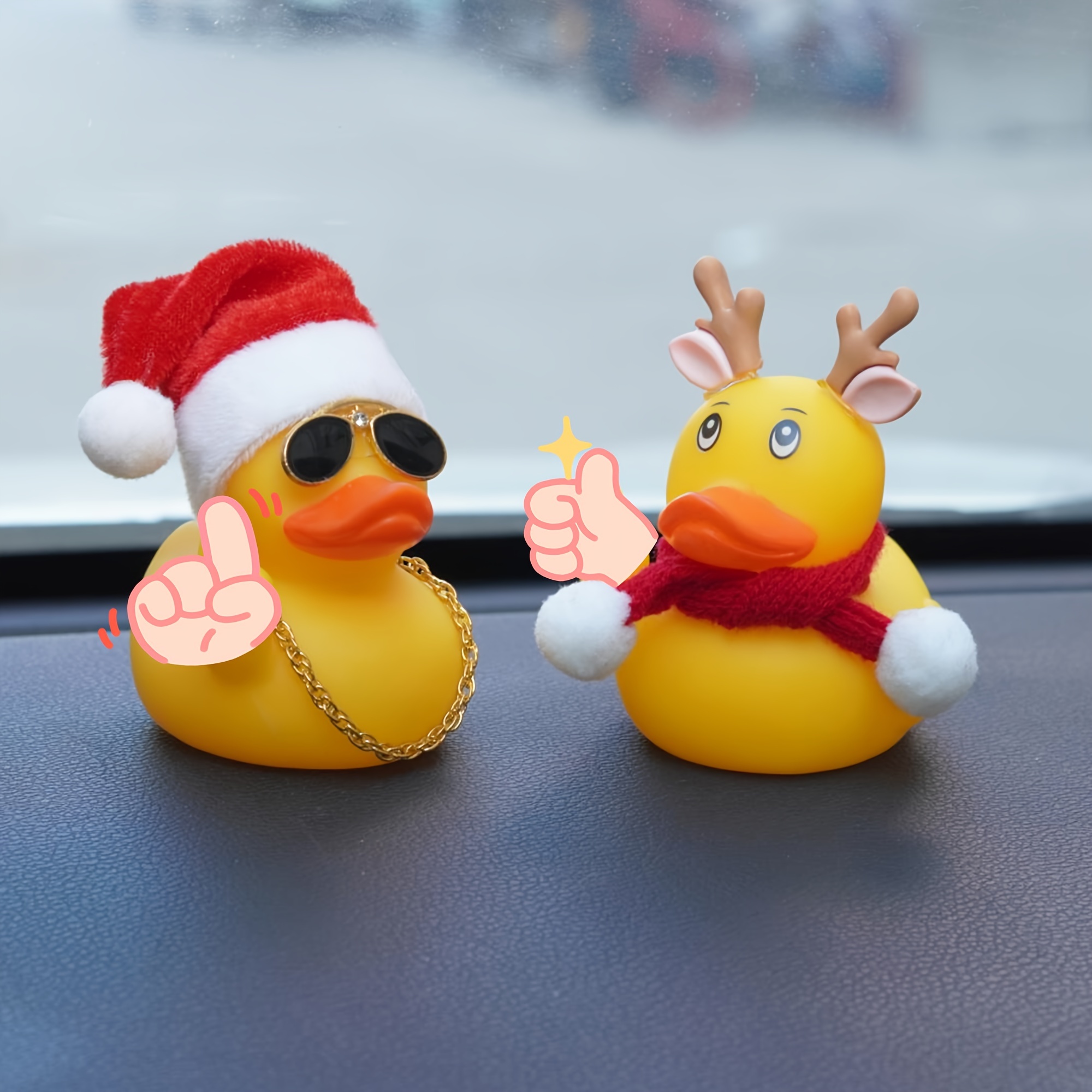 

1pc Pvc Duck Dashboard Ornament With Santa Hat And Reindeer Antlers - Cool Glasses Christmas Duck Car Decor, Interior Accessory For Holidays, Unique Gift For Duck Enthusiasts