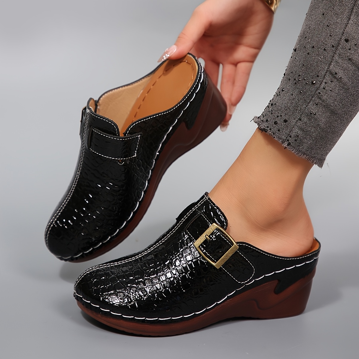 TEMU Women's Elegant Fashion Wedge Mule Shoes, Casual Comfortable Versatile Women's Shoes, Women Shoes