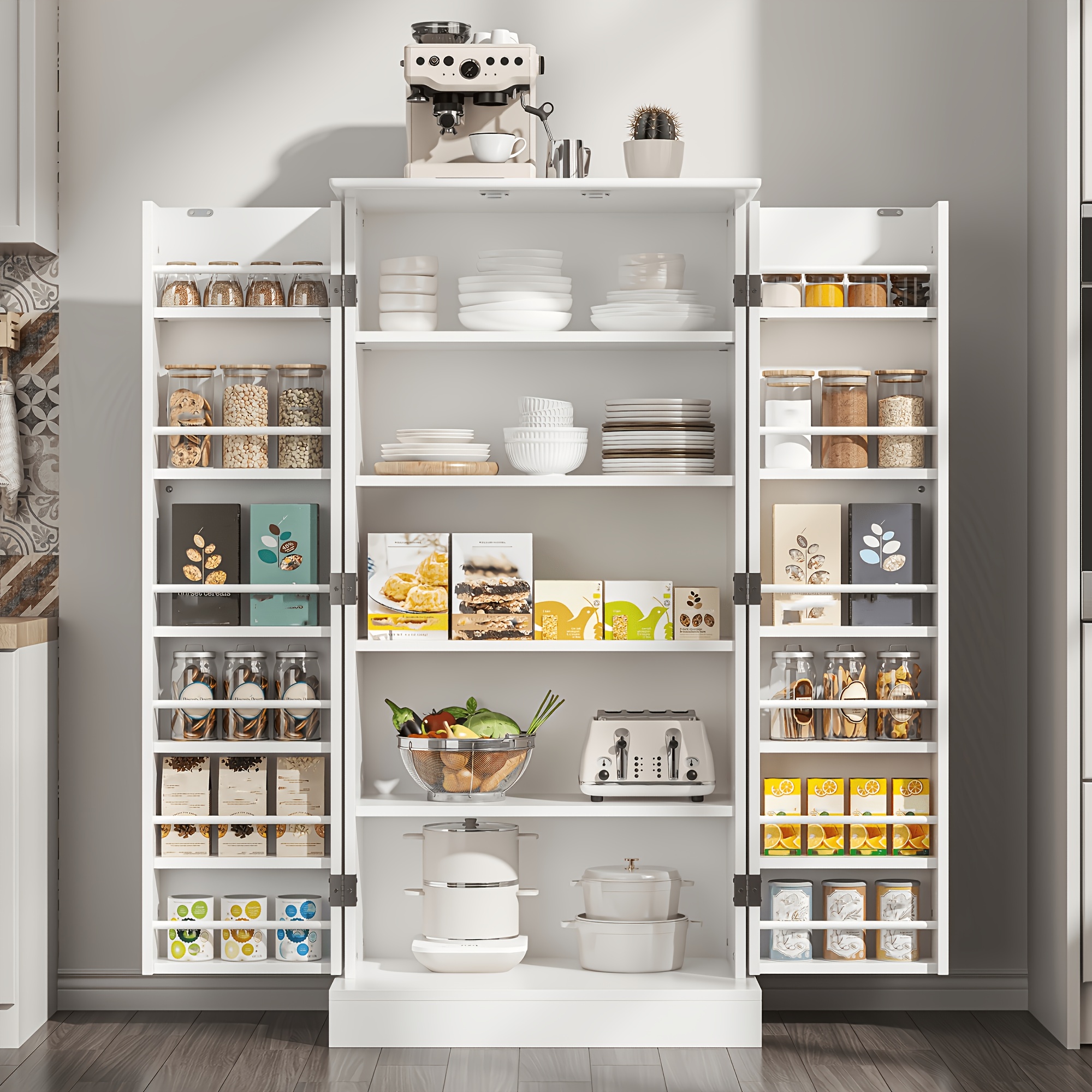 51" Kitchen Cabinet With Adjustable Shelves, Freestanding , Kitchen Cupboard Sideboard Buffet Table For Kitchen, Dining Room, Bathroom, Garage, Office