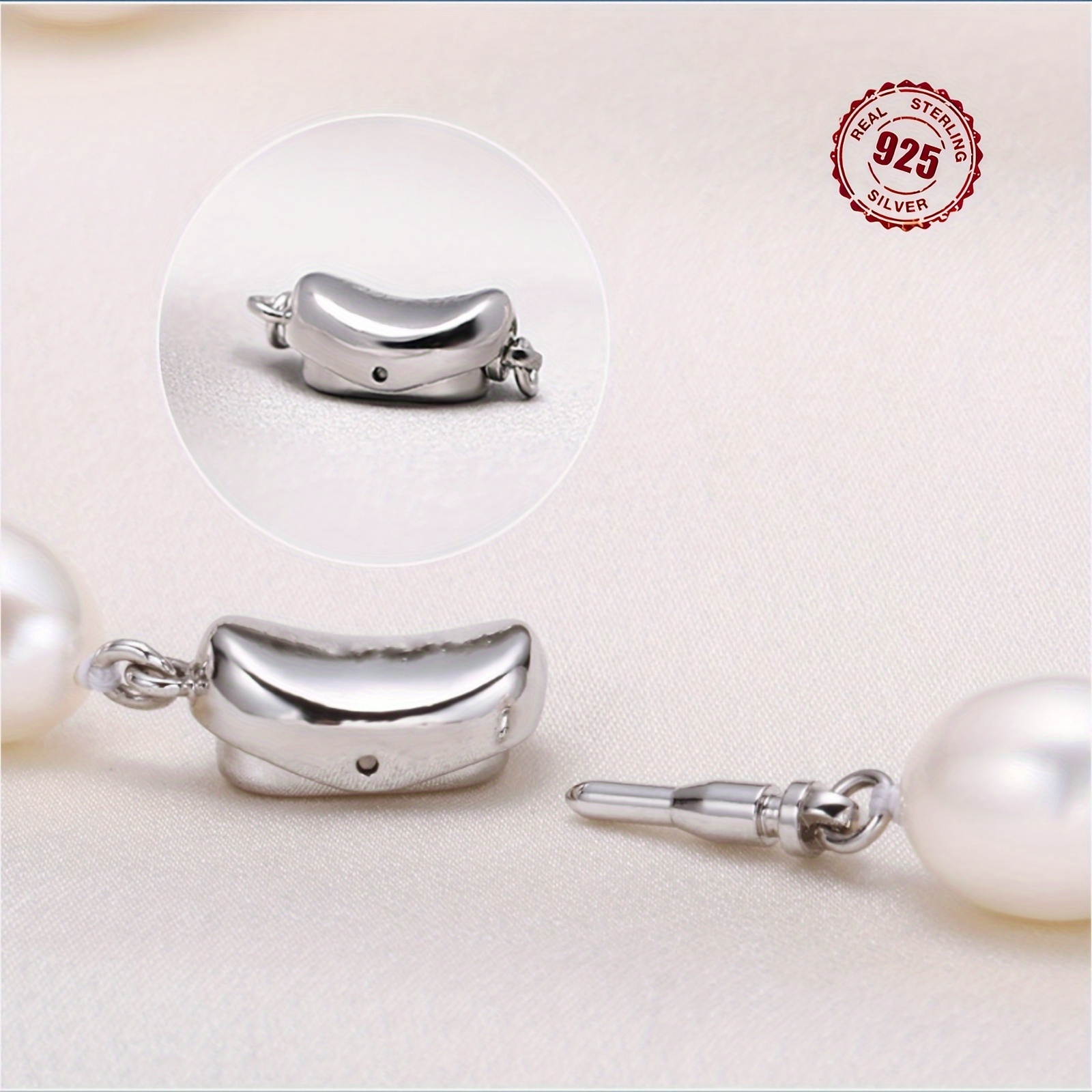 rice shaped   necklace with gift box silver plated natural big pearl necklace details 8