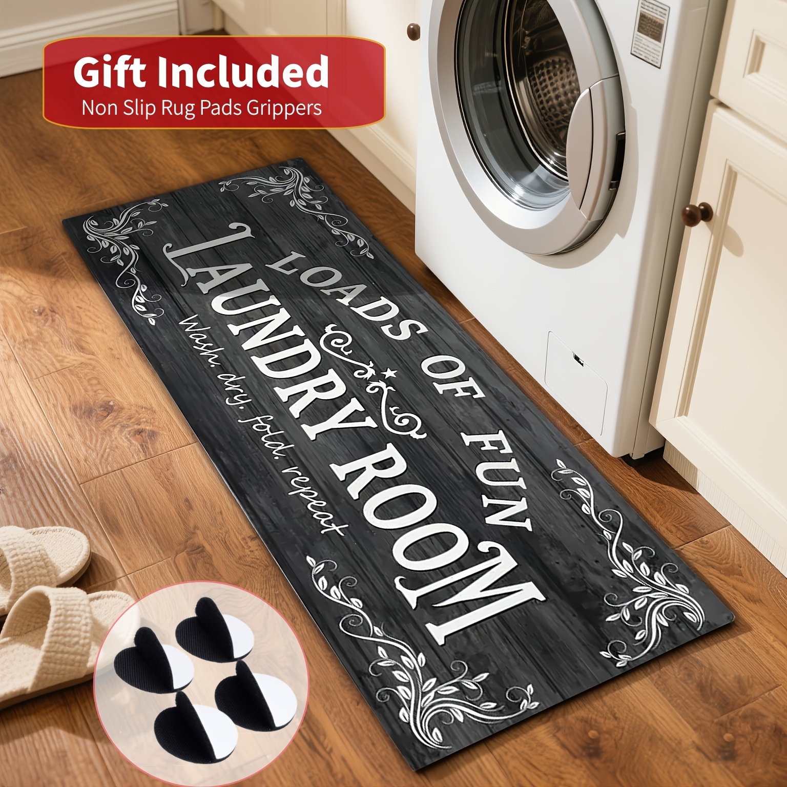 1pc non slip laundry room high quality runner   non skid   standing mat machine washable text design laundry mat floor mats matting for kitchen porch bathroom hotel commercial laundry rooms and home bathroom rug 20x60in