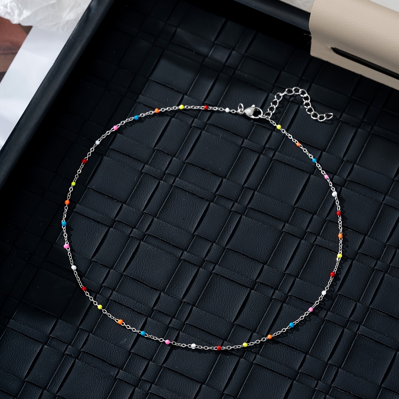 1pc Women's Fashion Chain Necklace, Summer Colorful Drip Bead Chain Collarbone Necklace, Delicate Minimalist Stainless Steel Necklace, Birthday Gift Daily Jewelry Accessory