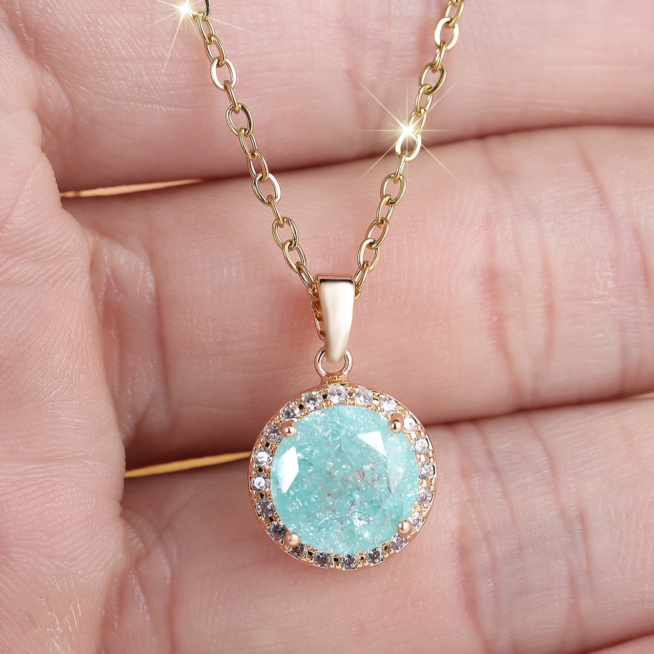 Image of A Round Synthetic Zirconia Women's Fashion Pendant Necklace, Perfect For Parties, Birthdays, Engagements, Weddings, And Anniversary Gifts