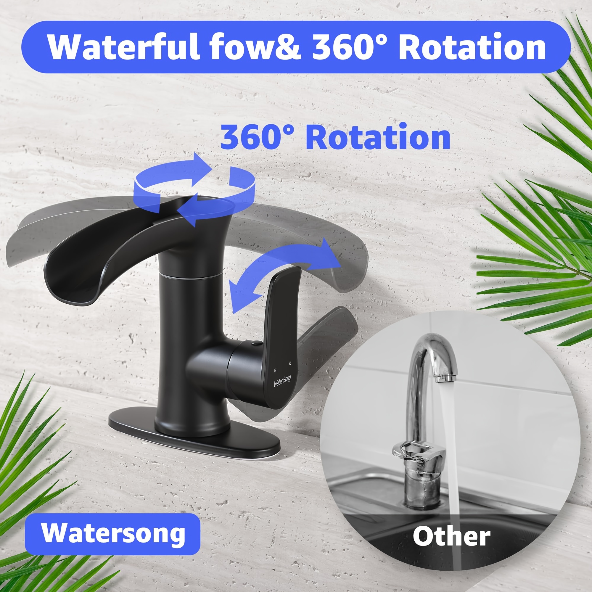 

Waterfall Bathroom Faucet, Single Handle 1or 3 Holes Vanity Farmhouse Rv Vessel Basin Faucet, Bathroom Sink Faucet Mixer Tap Washbasin Faucet With Deck, Pop-up Drain