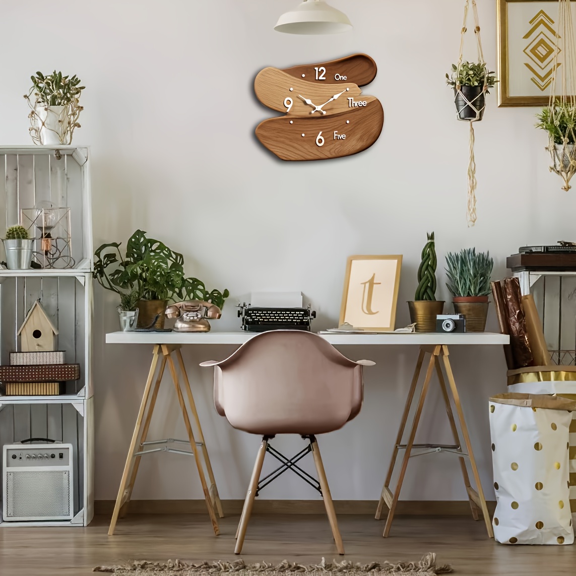 1pc JFHT Wooden Wall Clock - Unique Interlocking Design, Silent Non-Ticking, Artistic Timepiece for Home Decor, Ideal Gift, Battery Operated (AA Battery Not Included), Home Decor Clock | Modern Wall Clock | Wooden Clock