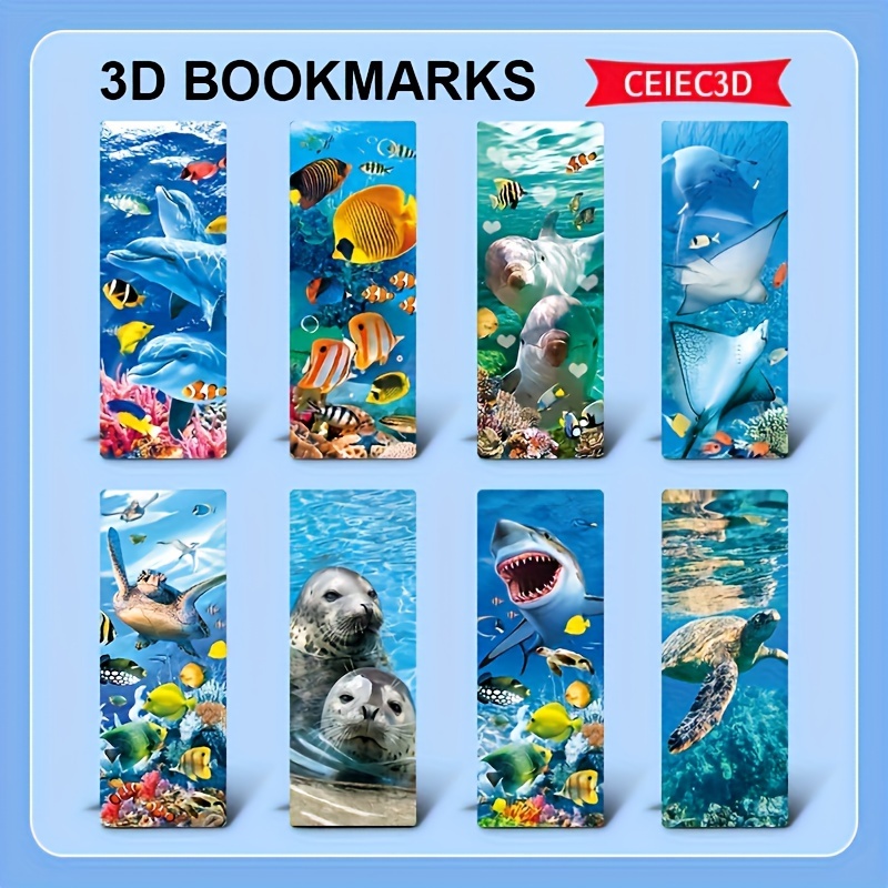 

Set Of 8 3d Plastic Bookmarks With Ocean, Dinosaur, Wildlife, Cat, And Dog Themes - Ideal Christmas And New Year Gifts For Students And Office Use