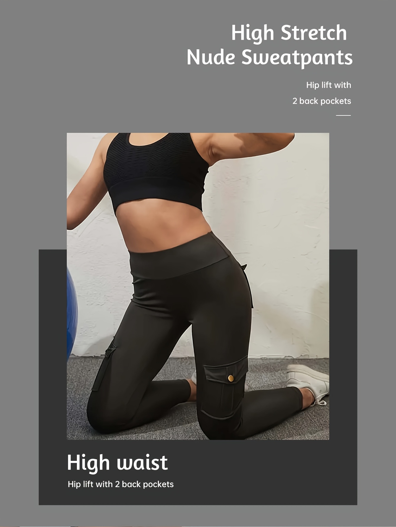 A woman wearing a black yoga leggings sold by 100 Spartans