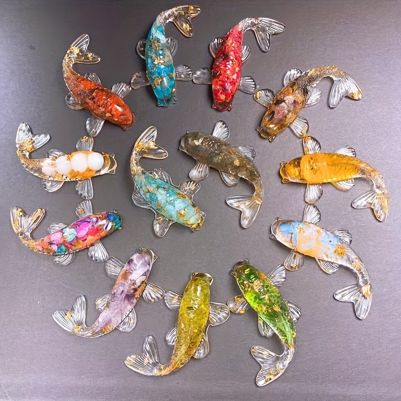 

10 Piece Set Of Crystal Gravel Drip Glue Small Fish And Koi Shaped Decorations, Office Desktop Decorations, Gifts, Car Decorations, Fish Tank Landscaping Decorations