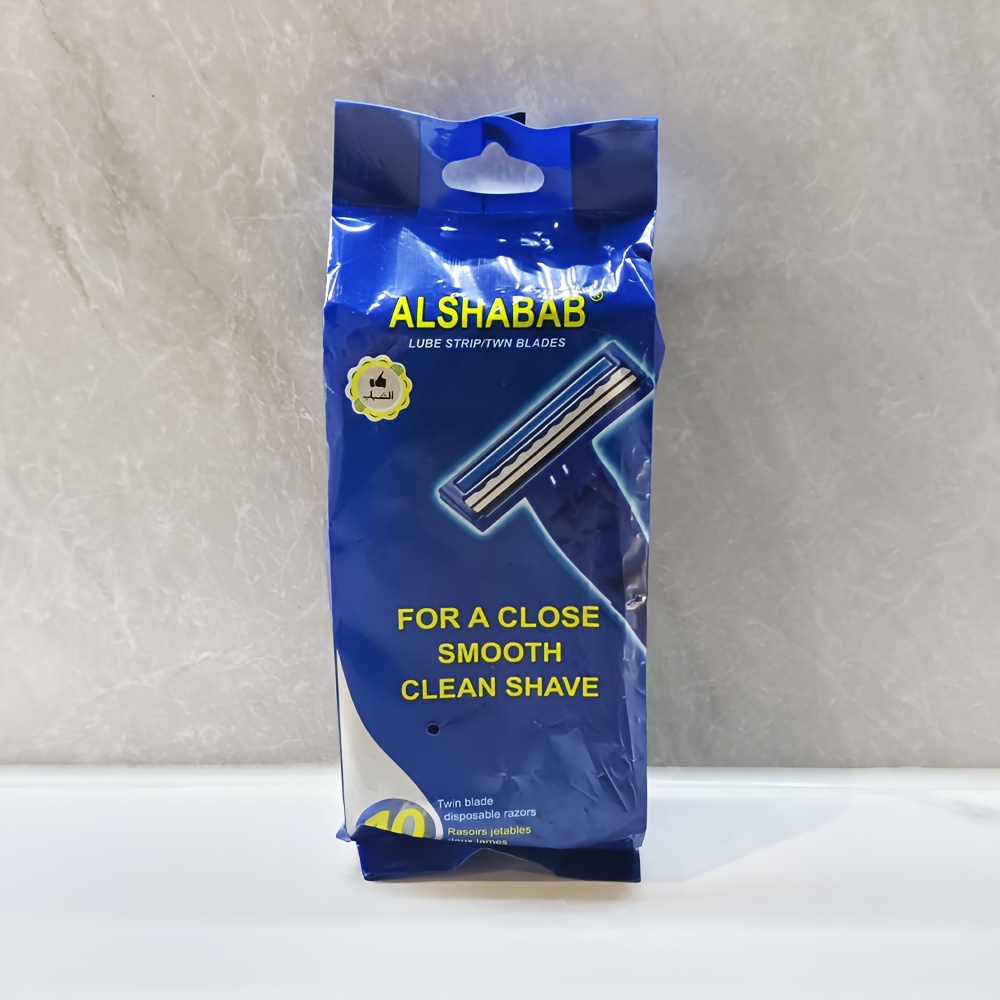 TEMU 10-pack Disposable Men's Razors With Dual-layer Stainless Steel , Lubricating Strips, And Blue Plastic Handles