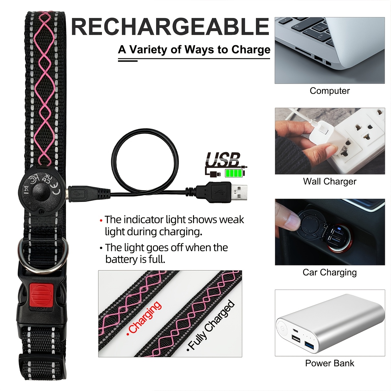 Rechargeable LED Dog Collar Set with Decorative Pet Bell