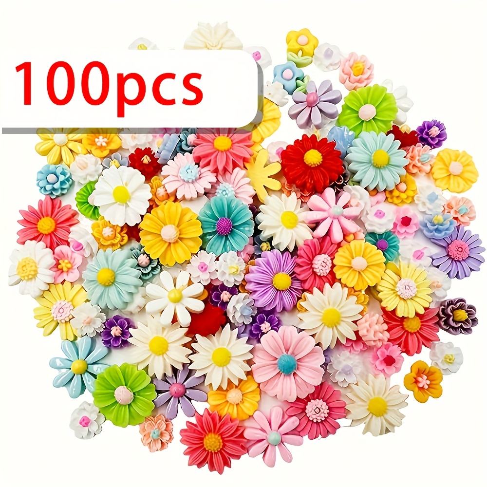 E-shop 100 bunte Harz-Tulpenanhänger, sortierte Blumenanhänger - Flatback-Perlen für Schmuck, Scrapbooking, Haarverzierungen und Bastelarbeiten,