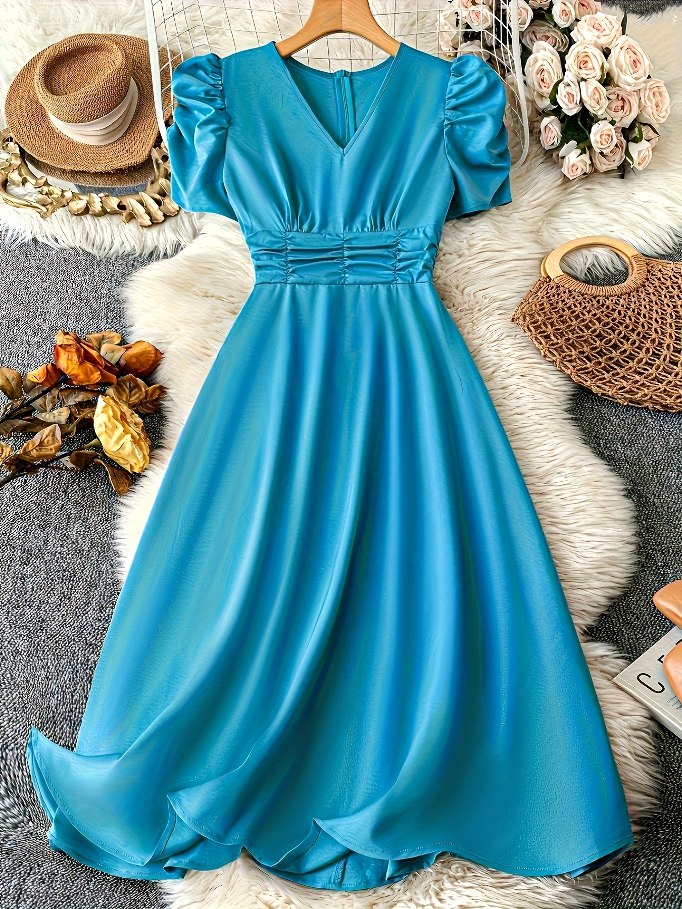 white christmas dresses Teal Long Sleeve Wrap Mini Dress