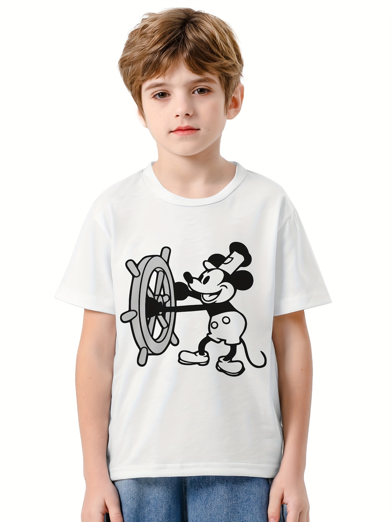 Estiloso Cartoon Face Print Boys Creative T shirt Casual - Temu