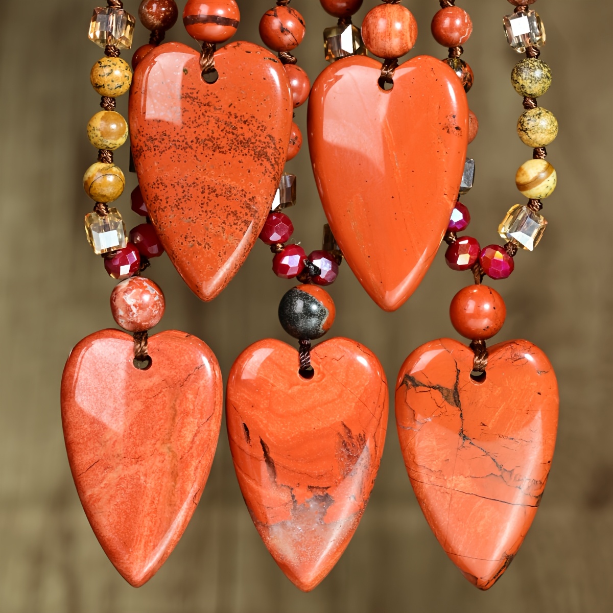 Men's Vintage Bohemian Red Jasper Heart Pendant Necklace
