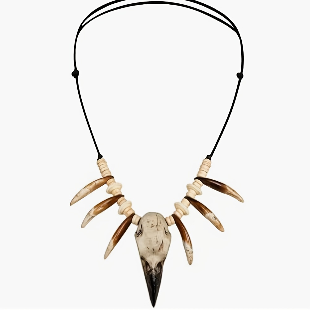 Image of Skull Necklace Bone Tooth Necklace Savage Barbarian Halloween Cosplay For Men Women