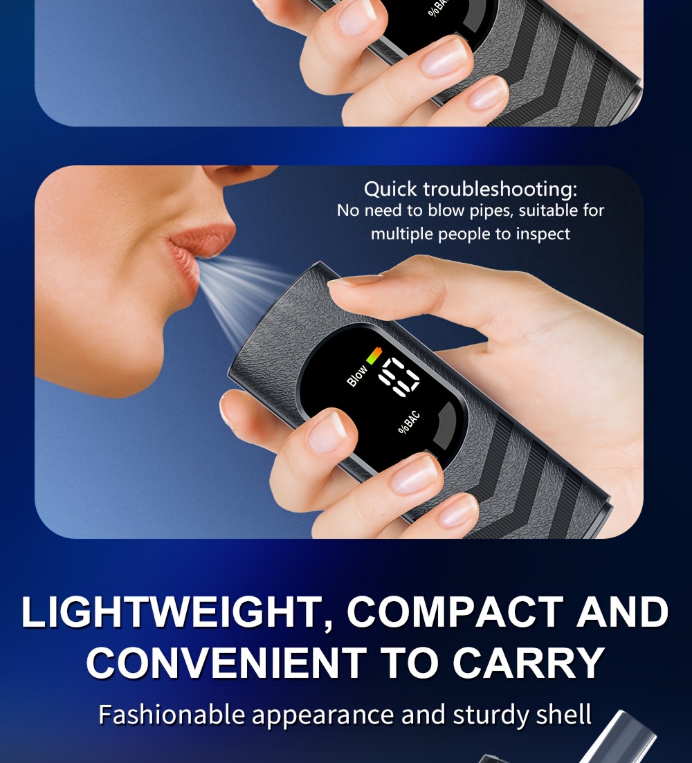 Digital Automatic Alcohol Tester, Professional Breath Alcohol Detector, Rechargeable Breath Alcohol Measuring Device, Alcohol Measurement Tool with LCD Display, Accurate And Sensitive, Continuous Monitoring