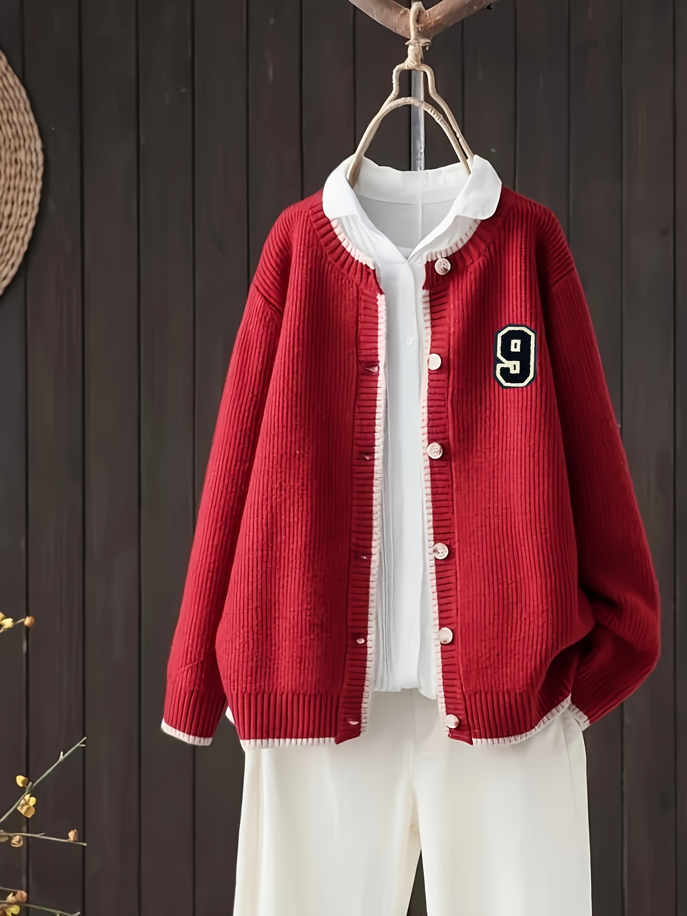 Women'S Plus Size Acrylic Knit Cardigan, Elegant Crew Neck Color Block  Sweater Stretch Fall/Winter Coat