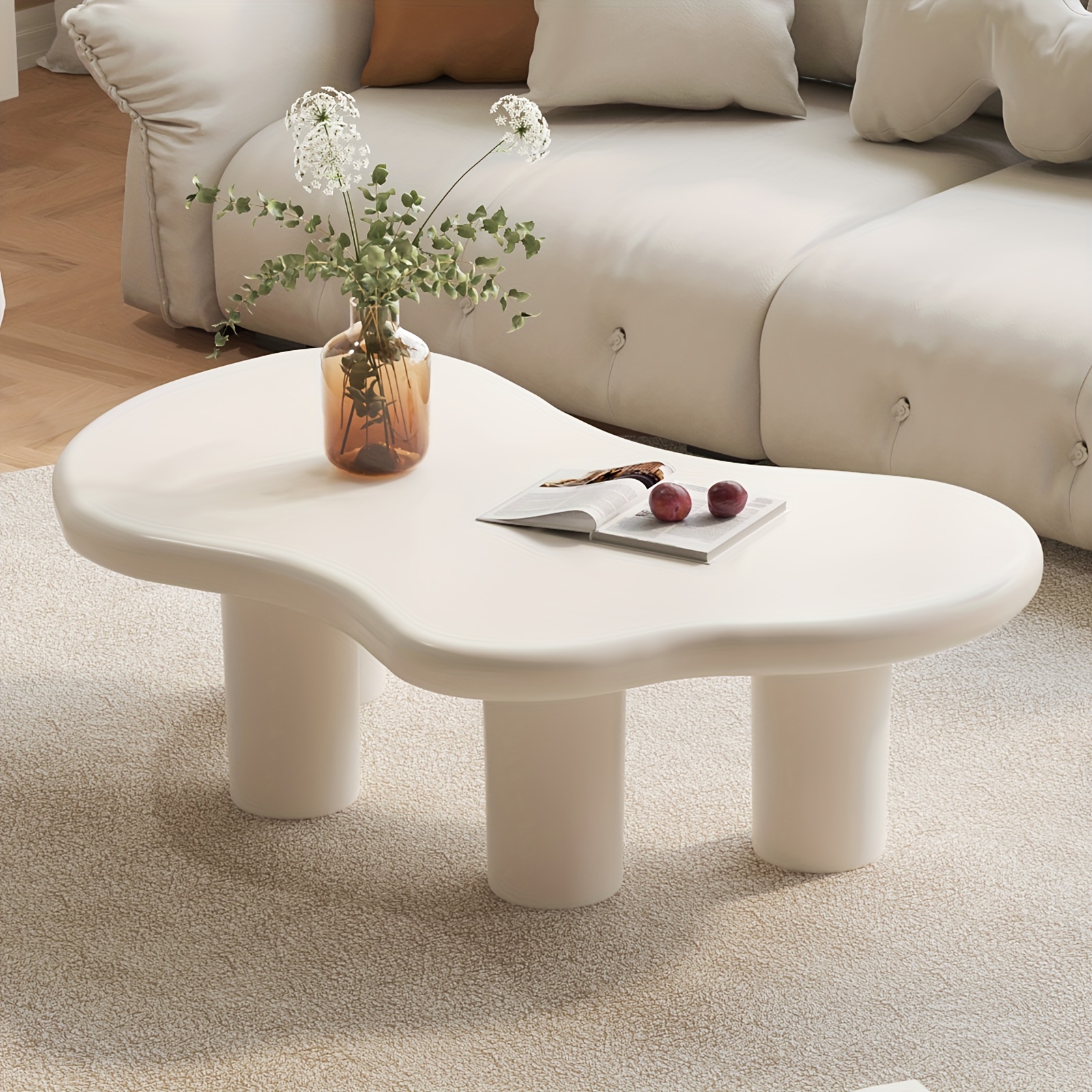 Unique Cloud-shaped Coffee Table, Adorable White Contemporary Coffee Table, For Living Room, Indoor Coffee Table, 4-pod , , Easy Assembly