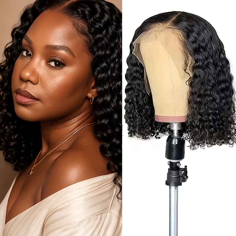 TEMU 14-inch Deep Wave Wig Without Glue, Designed For African Head Shapes - A -looking Hairpiece Featuring A Pre-trimmed Hairline, Ready For Casual