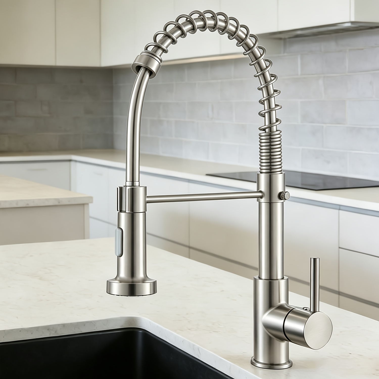 TEMU Robinet d'évier de cuisine 1 pièce en nickel brossé avec pulvérisateur pour camping-cars, fermes, services , buanderies et , nettoyage efficace,