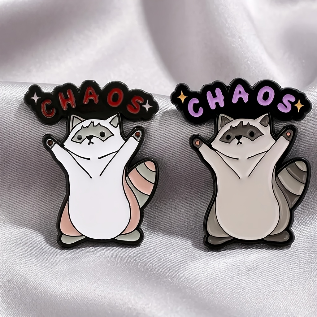 TEMU 2pcs Cute Raccoon Girlfriend "" Badge - Purple, White, And Brown Cartoon Fun Backpack Clothes, Badge, Raccoon Backpack Matching, , Essential For