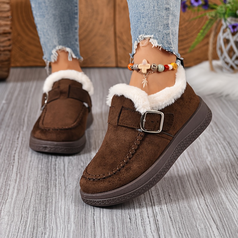 TEMU Women Winter Fleece Lined Loafers Warm Ankle Snow Boots Platform Shoes, Women Shoes