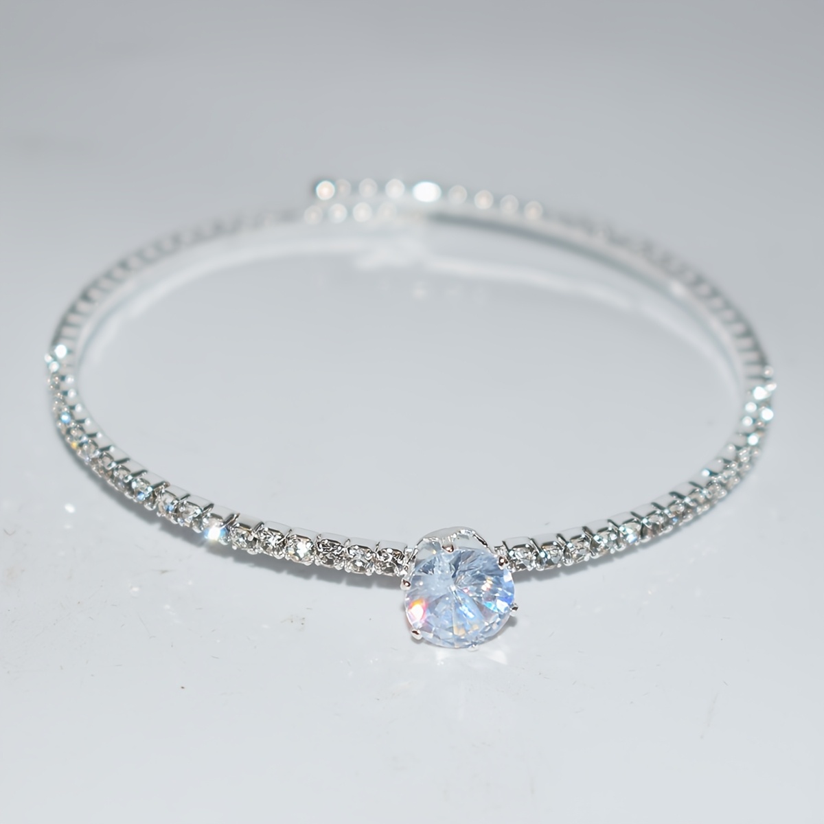 Elegant Cubic Zirconia Bracelet, Silvery-Plated