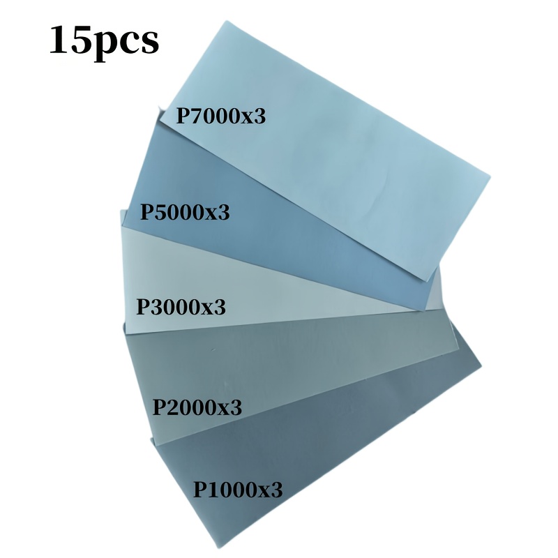 TEMU 15pcs Wet Sandpaper Set 1000-7000 Grit - , Compatible With Belt And Polishers, Suitable For Wood, Metal, Plastic, Composite Materials, Glass,