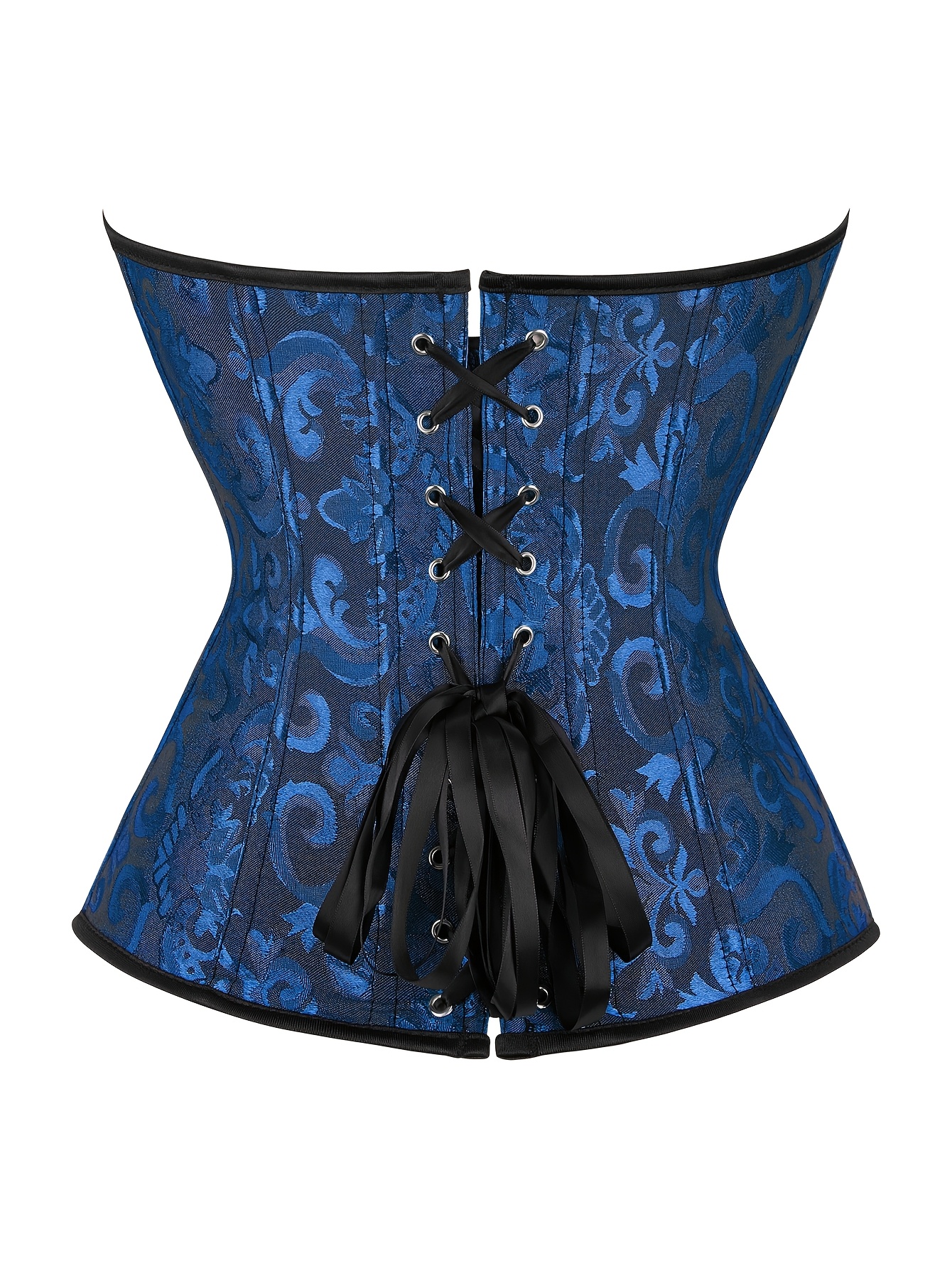White Lace-Up Corset Top - Strapless, Tummy Control, Slimming Fishbone Bustier with Floral Jacquard Design, Front Hook Closure for Women