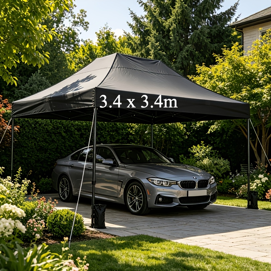 Image of 3.3x3./3.43x4.83m Pop Up Canopy Carport For Outdoor Activitie, Commercial With Adjustable Height, Includes Carry Bag, 4 Sandbags & 8 Stakes