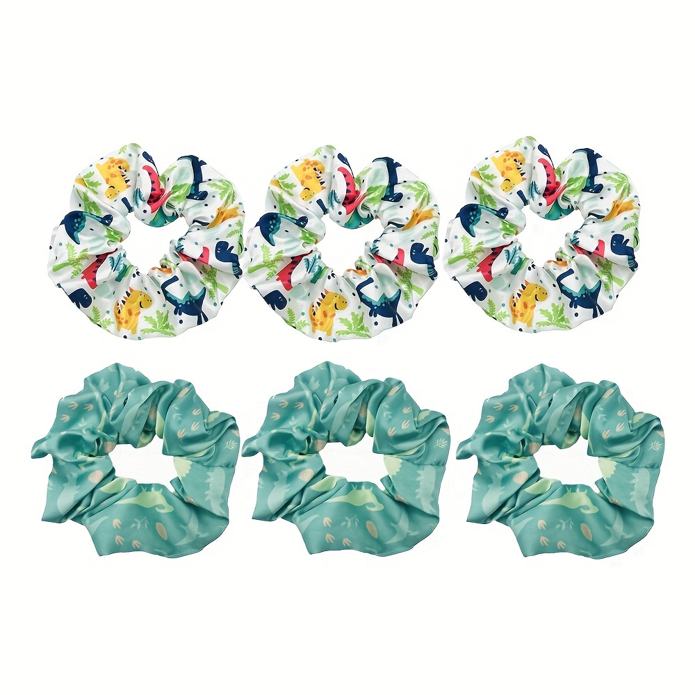 

2/6pcs/bag Colorful Dinosaur Print Large Fabric Hair Ring, Suitable For /braid/tail Hair Accessories For Women