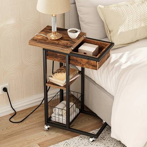 side table with charging station flip over c shaped sofa table coffee table with wheels and storage room bedroom nightstand dark brown