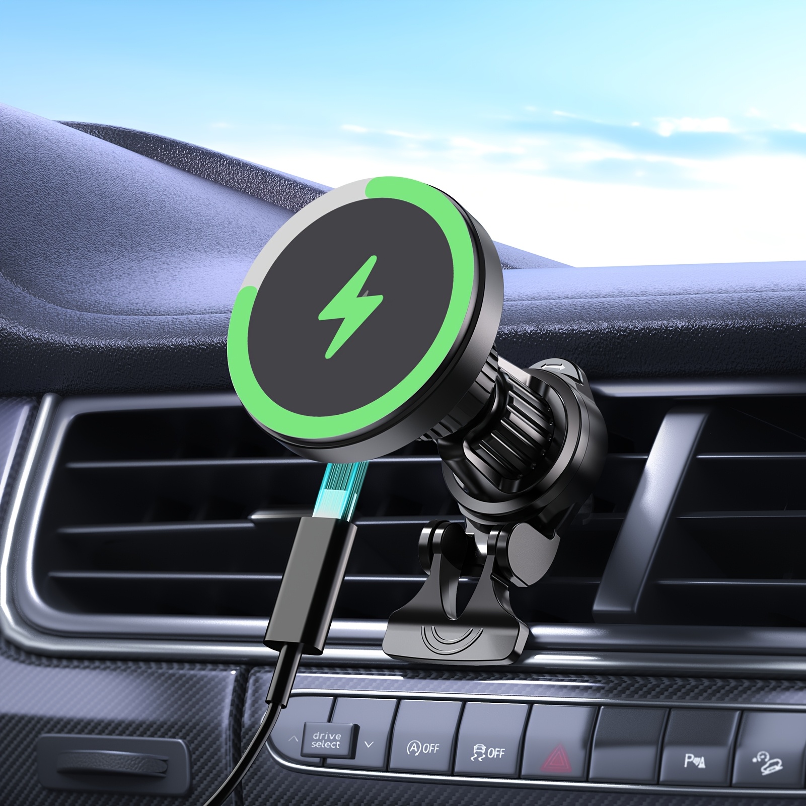 universal 15w magnetic wireless car charger mount usb charging   compatible with iphone 12 16 series car dashboard air vent clip no battery required