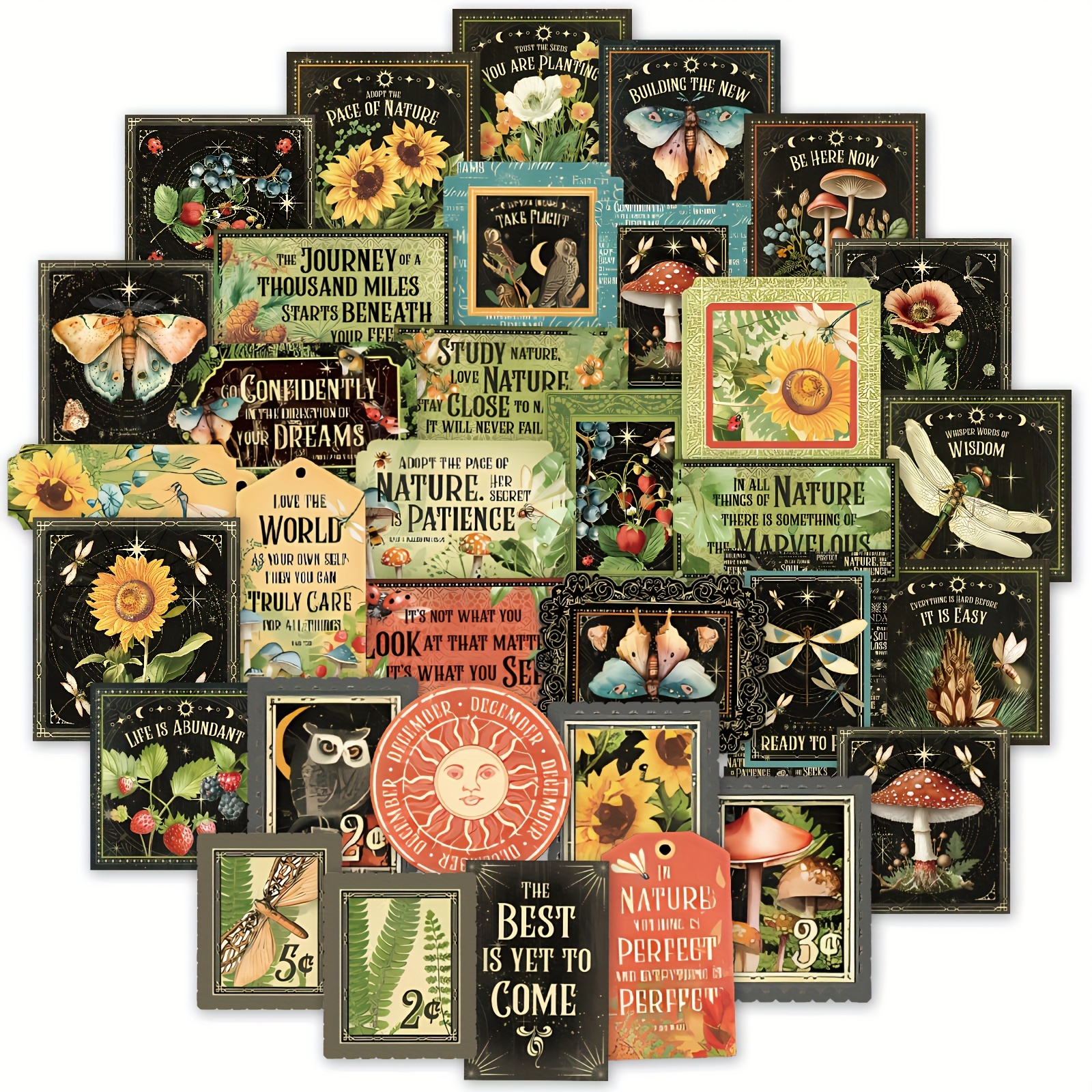 50pcs Vintage Herbal Plant Stickers - Vinyl Decals For Scrapbooking, Journals, Diy Crafts, Water Bottles, Laptops & Phone Cases, Perfect For Winter, New Year