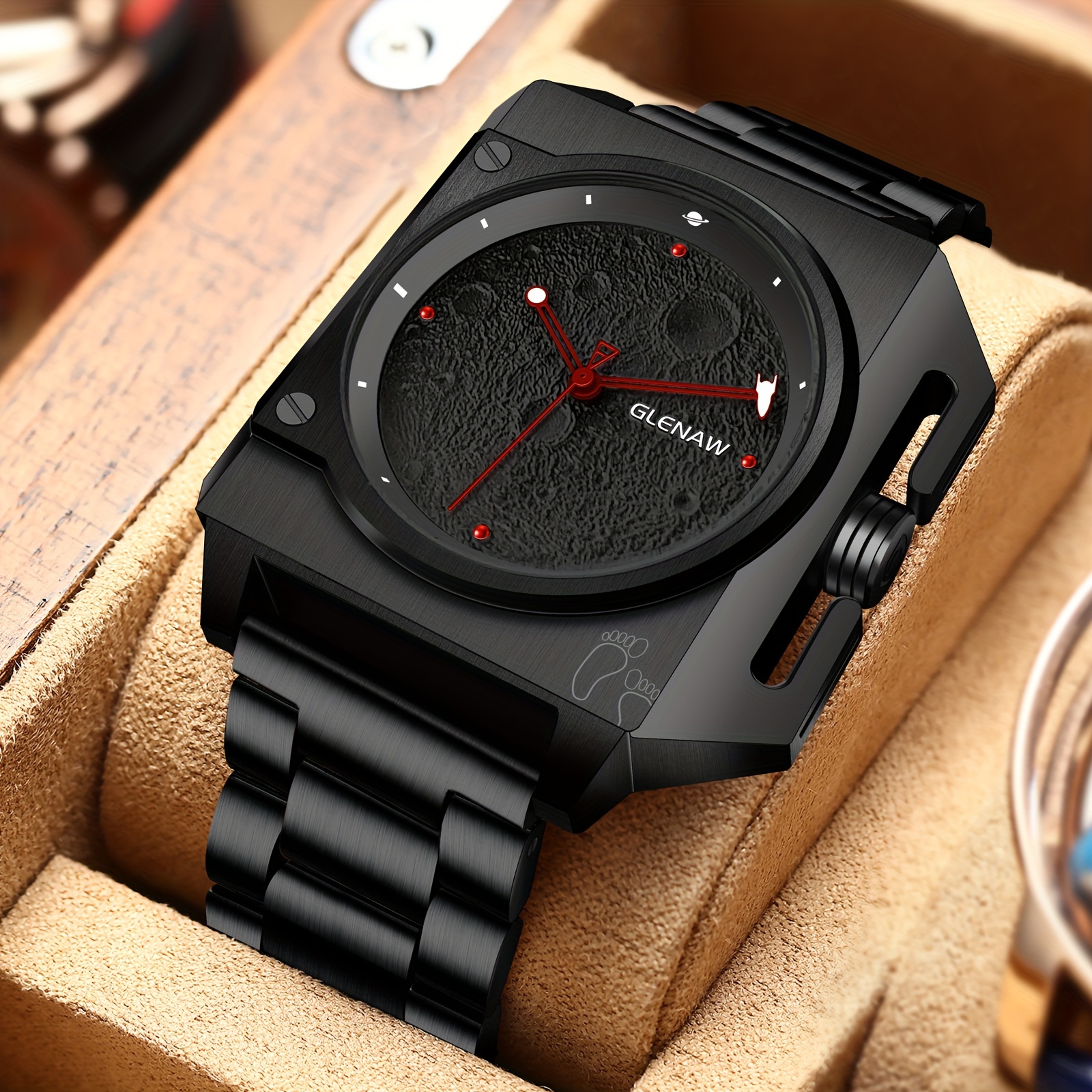 Men' Watch With A Stainless And Strap, Featuring Footprints From The 's Surface, Without Battery
