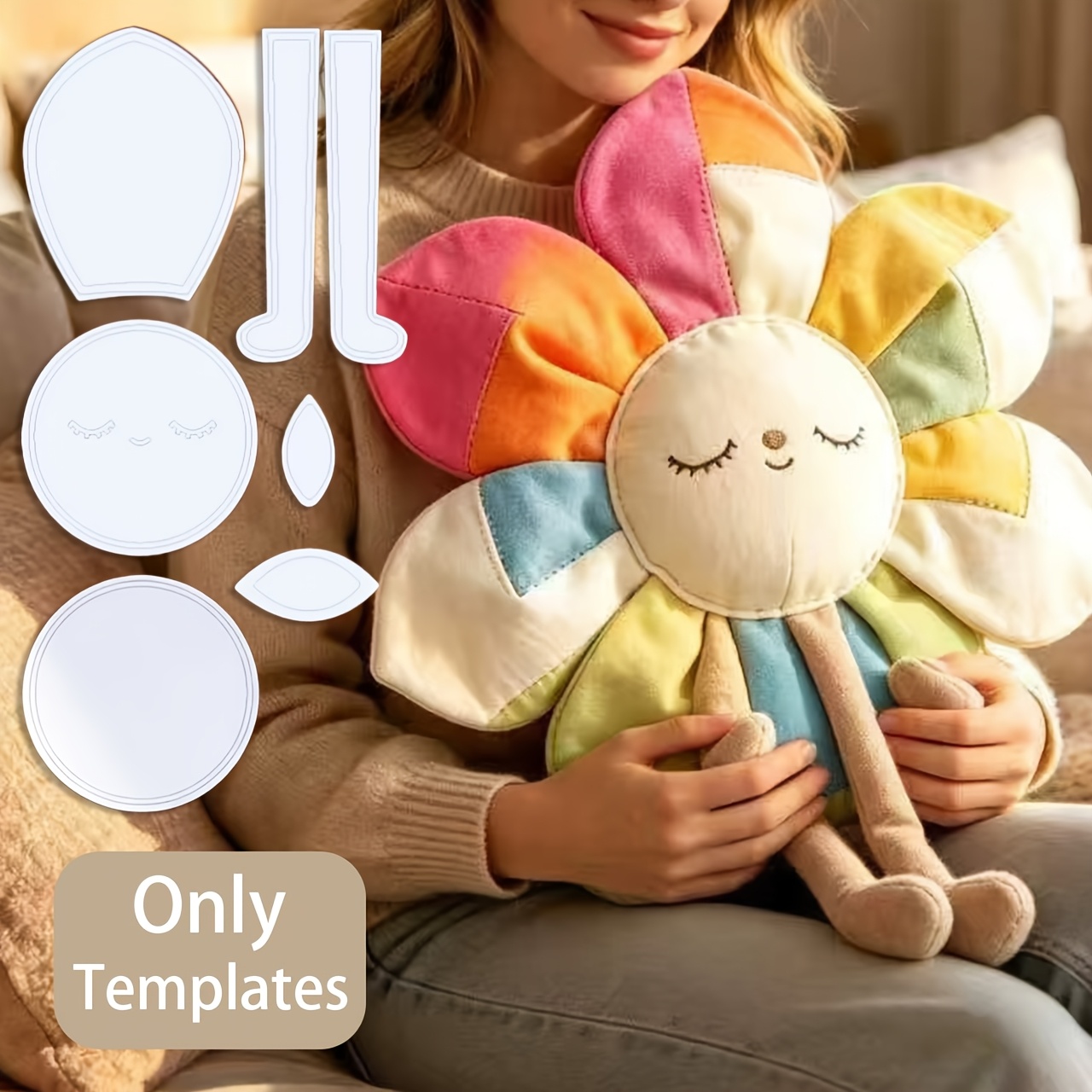 TEMU 1 Set (7pcs) Sunflower Sewing Templates - Reusable Plastic Suitable For Fabric/paper Craft Cutting Guides With Base & Sunflower Design For Doll