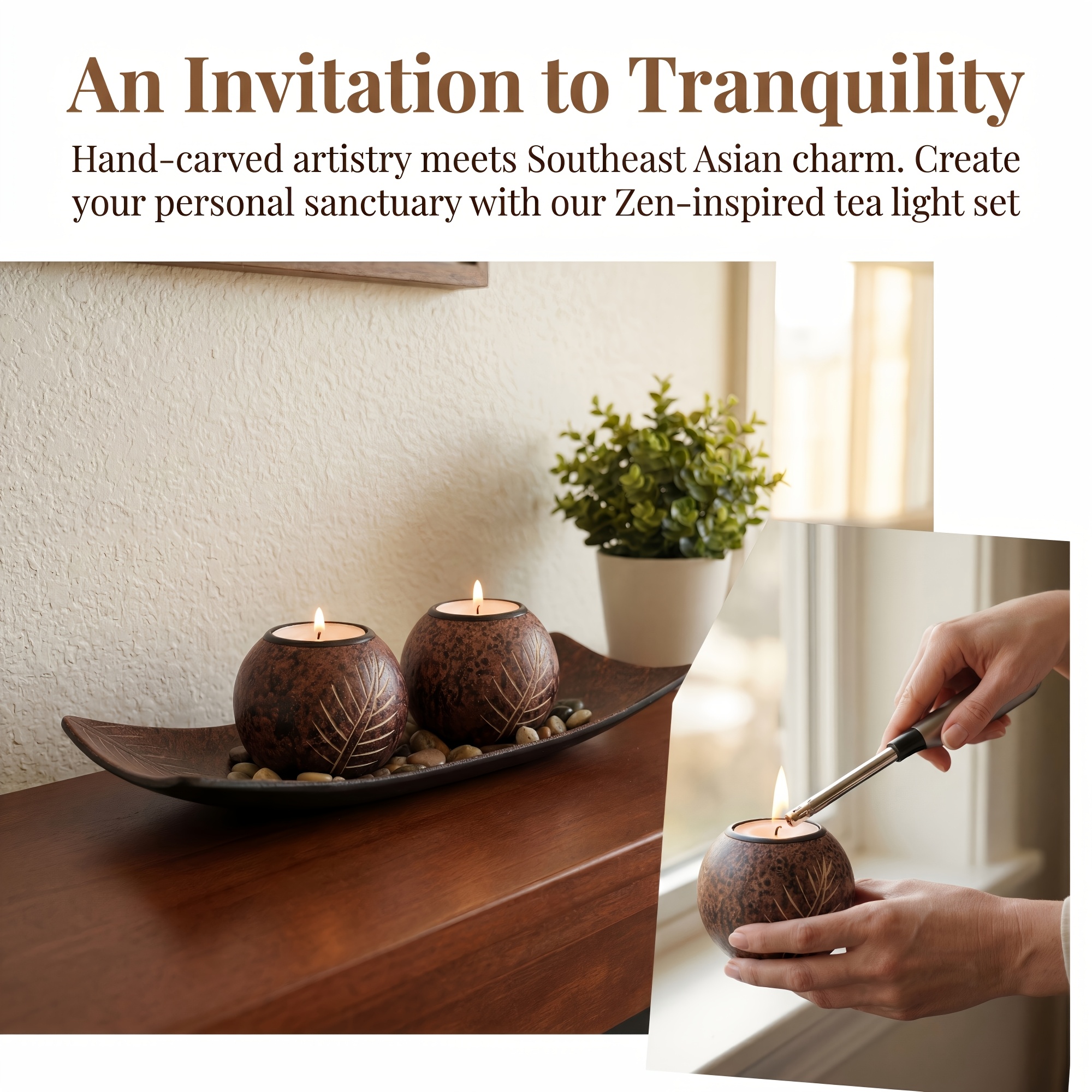 1 Set of Silent Wind Candle Holder Retro Coconut Shell Leaf Pattern Tea Candle Holder Homestay Atmosphere Home Decorative Ornaments Holiday Party Desktop Center Decorations (Delivery Without Candles)