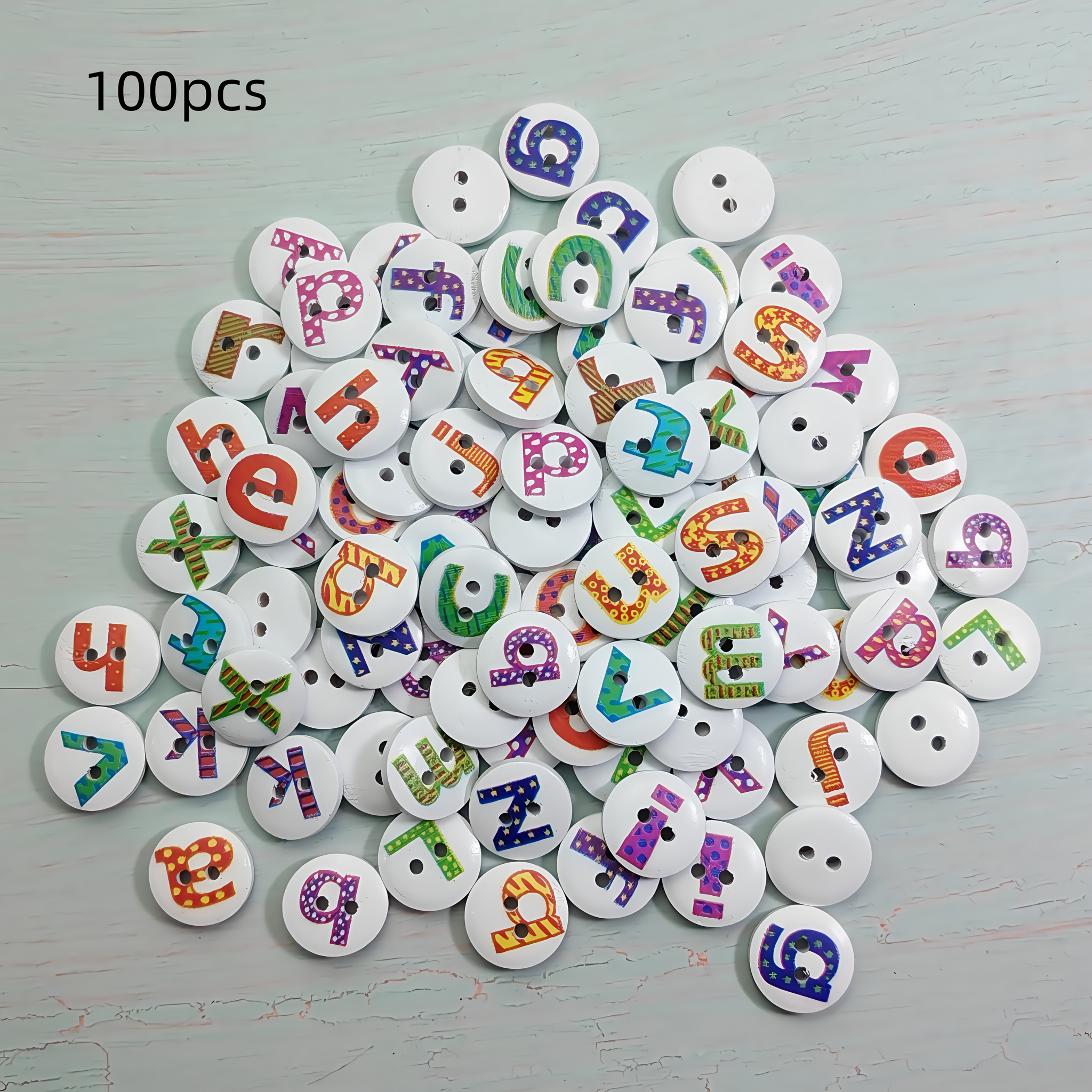 TEMU 100pcs 15mm Painted Letter Wood Buttons, Wooden Buttons For Diy Letter Printing, Handmade Decorative Buttons For Painting, Bags, Clothes, Pants,
