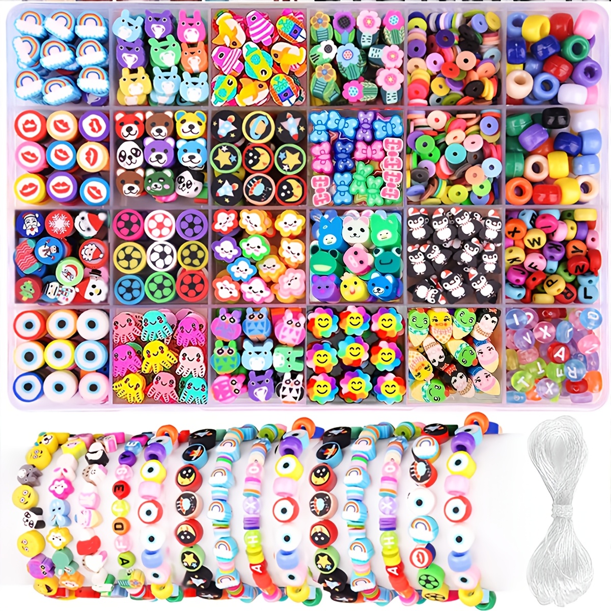 Image of 800pcs Jewelry Crafting Set For Necklaces And Bracelets, Including Acrylic Beads, Soft Clay, Animal Charms, And Polymer Clay Bead Collections