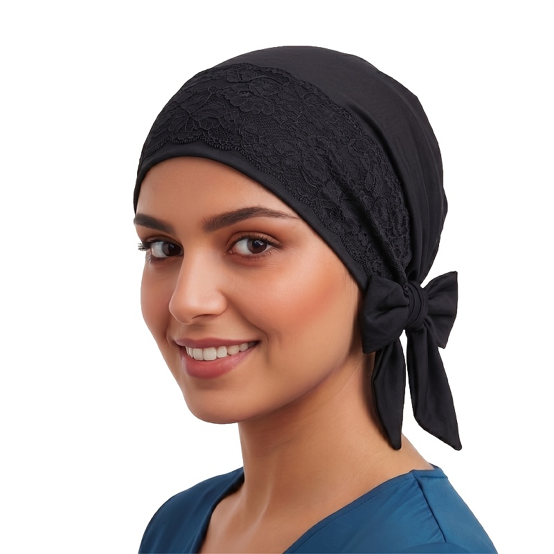 TEMU Foulard à ruban avec bordure en dentelle, Bonnet-foulard à , Foulard de tête, Bonnet de chimiothérapie