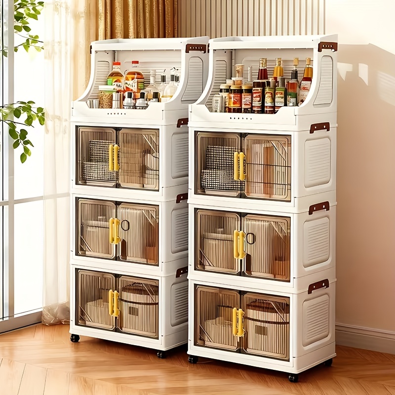 item picture 2 3 4 5 tier multifunctional folding storage cabinet with open shelves heavy duty extra large capacity   storage organizer box ideal gift storage box durable modern double door cabinet suitable for living room bedroom wardrobe kitchen