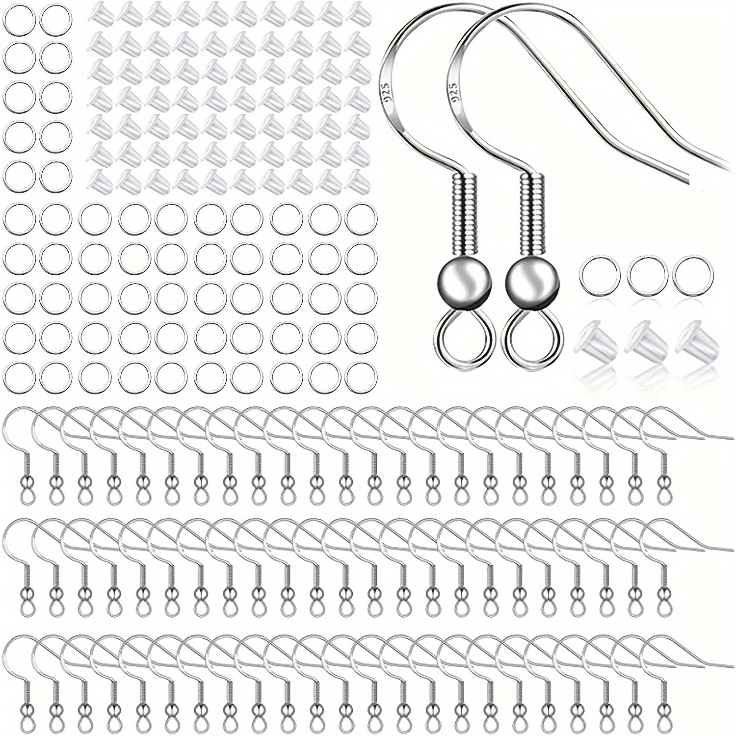 

500pcs Stainless Steel Earring Making Kit With Open Jump Rings, Transparent Silicone Backs & Fish Hooks - Diy Craft Supplies For Weddings, Birthdays & Parties