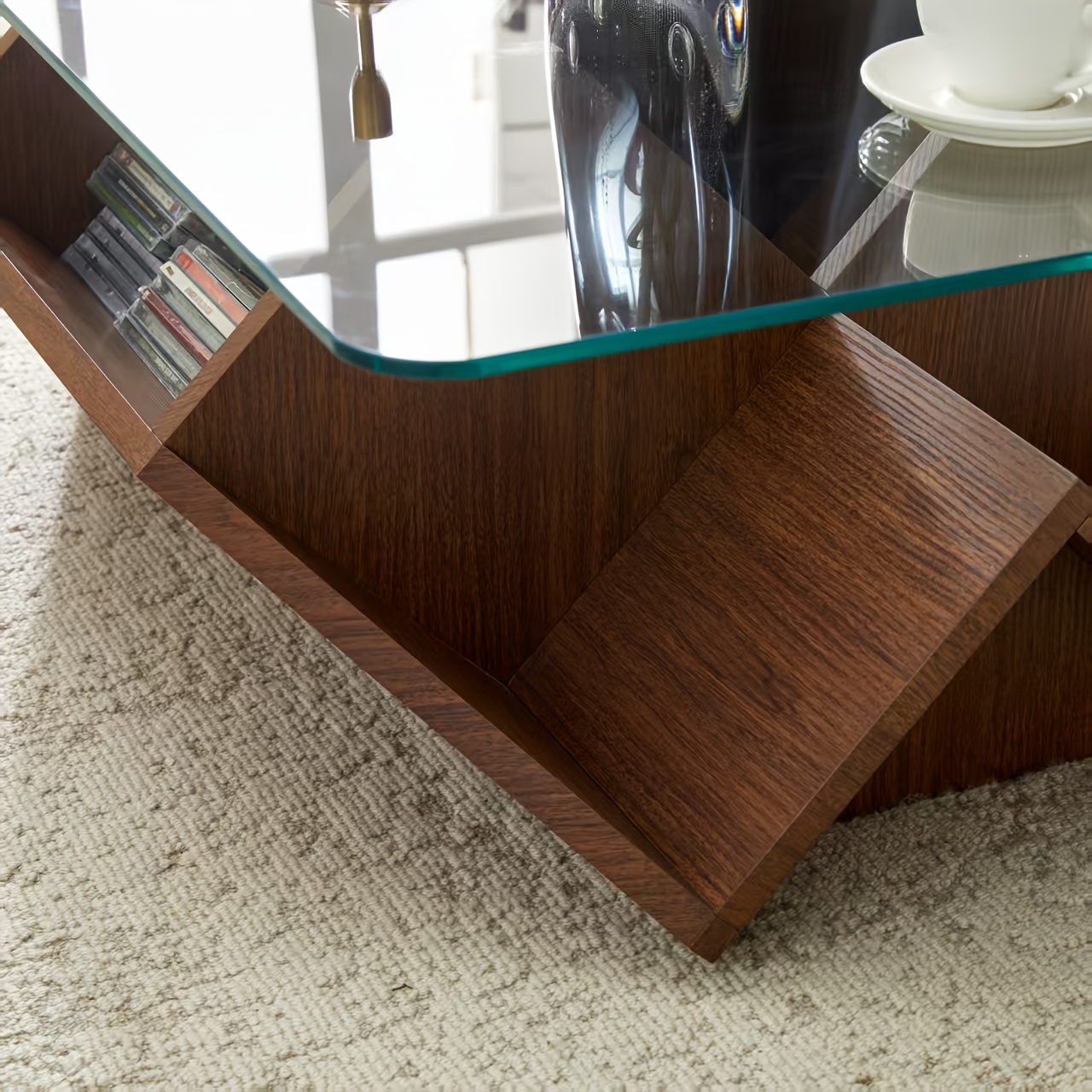 Coffee Table, Modern Multi-Storage Tempered Glass & MDF, Spacious Storage Compartments for Daily Essentials, Sturdy Construction Coffee Table for Living Room Bedroom Office, Contemporary Stylish Design Home Furniture with Ample Storage Space