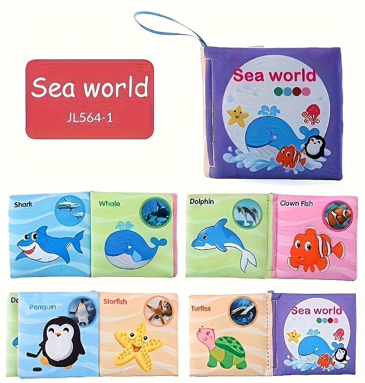 1pc Baby Cloth Book - Non-Tearable Soft Fabric, Ocean Animal & Multi-Theme Educational Toy with Interactive Learning Buttons, Infant Cognitive Development Book for Toddlers 0-3 Years (Pink/Green/Blue/Yellow), Baby Book, Sensory Stimulation, Vibrant Illustrations, Childsafe Material, Young Children