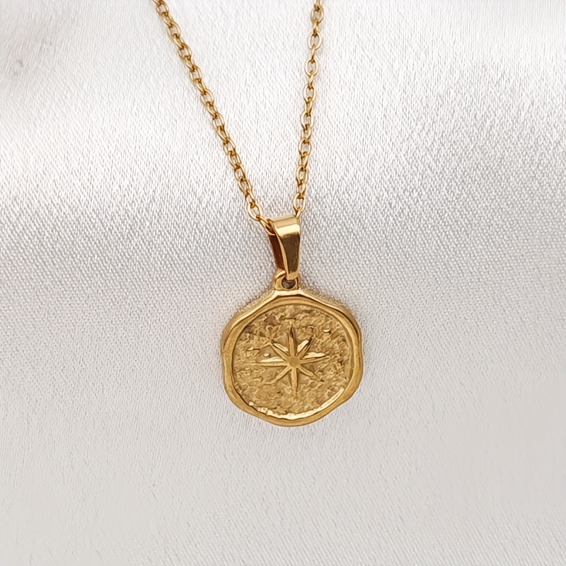 E-shop 1 Stück Edelstahl Unregelmäßige Scheibe Achteckiger Stern Anhänger Halskette Mode Retro Unisex Halskette Geeignet für den täglichen Gebrauch