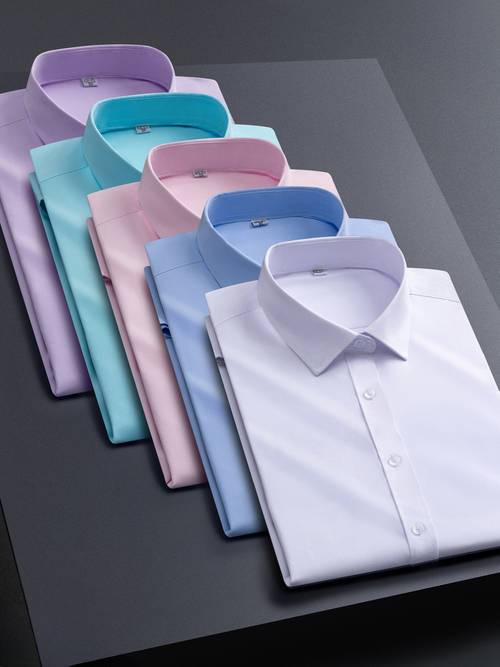 5pcs mens stretch long sleeve dress shirts solid color business casual formal shirts wrinkle resistant regular fit for office wedding
