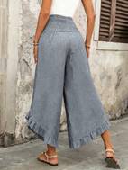 womens elegant solid color casual wide leg pants with ruffle hem