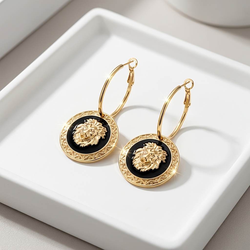 Image of 1 Pair Head Pendant Hoop Earrings, Style With And 3d Relief, Suitable For Evening Wear, Individual Style, Or Lovers Of Luxurious And Classic Designs, Holiday Gift